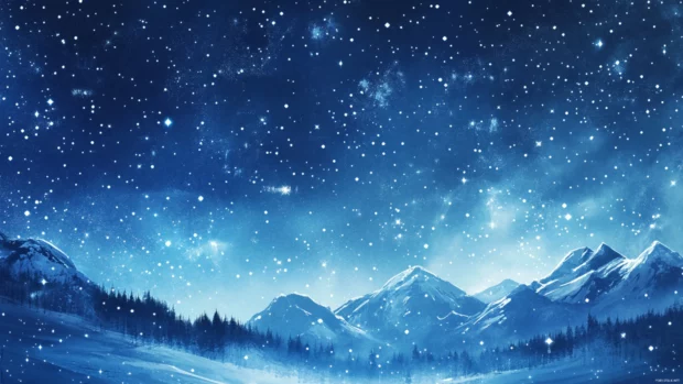 Twinkling blue stars aesthetic featuring stars shimmering softly behind snowy peaks.