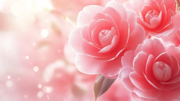 Ultra detailed Camellias with gentle tones and depth, Flower aesthetic desktop wallpaper.