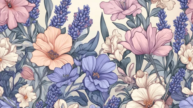 Ultra detailed depiction of Lavender, Colorful flower wallpaper for PC setting in pastel palette.