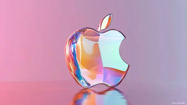 Ultra modern Apple logo wallpaper with colorful glass reflections.
