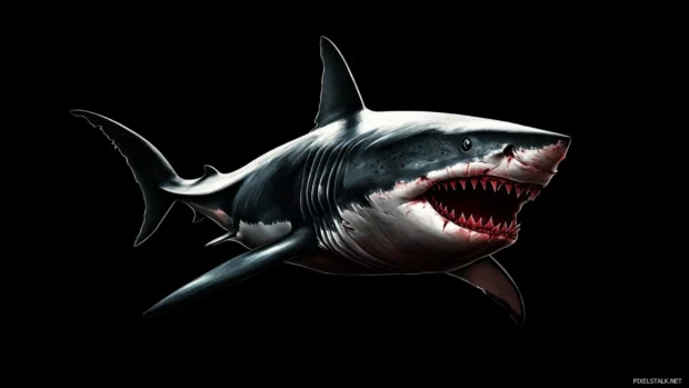 Ultra realistic shark illustration of great white shark for high resolution wallpaper.
