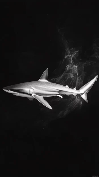 Underwater shark profile wrapped in monochrome tones.