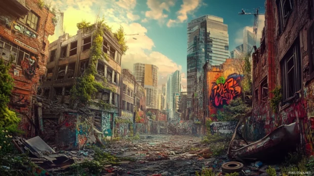 Urban scenery blended with artistic chaos in graffiti desktop wallpapers HD.