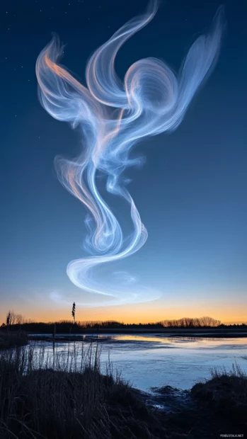 Vapor trails sweeping across a twilight sky.