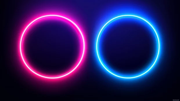 Vector illustration, simple glowing neon circles overlapping in soft pink and blue tones.