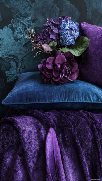 Velvet textures blending from deep purple to blue.