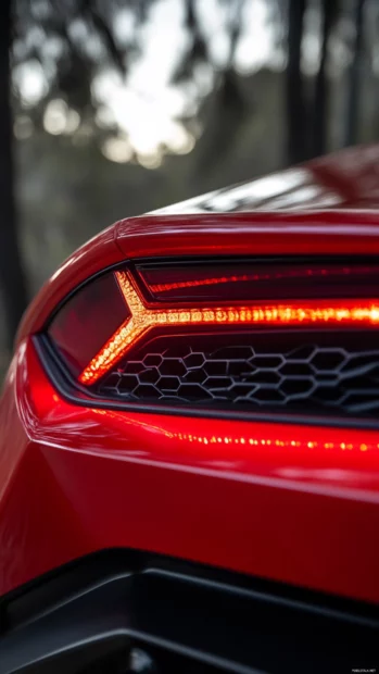 Vertical close up of Huracans rear tail light and aggressive dif.