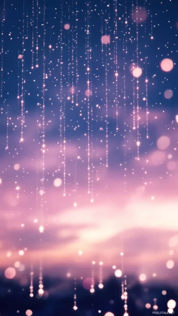 Vertical moving wallpaper with shimmering stars cascading down a twilight sky.