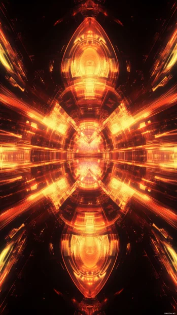 Vertical neon tunnel with endless reflections.