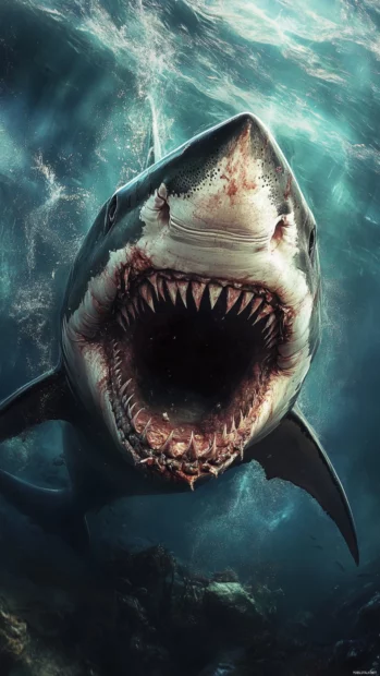 Vertical shark iPhone wallpapers with predator swimming beneath surface.