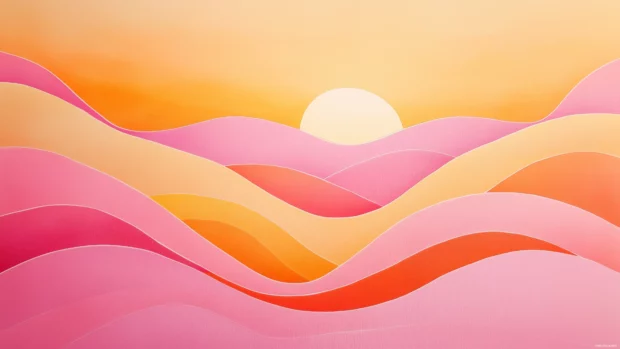 Vibrant 70s wallpaper, warm sunset gradient, wavy lines, organic shapes, retro style.