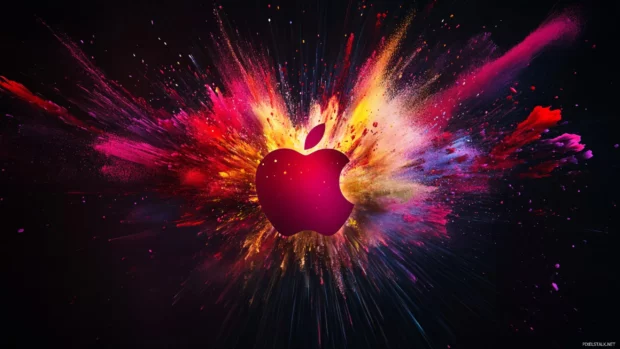Vibrant Cool Apple wallpaper design with colorful apple logo explosion.