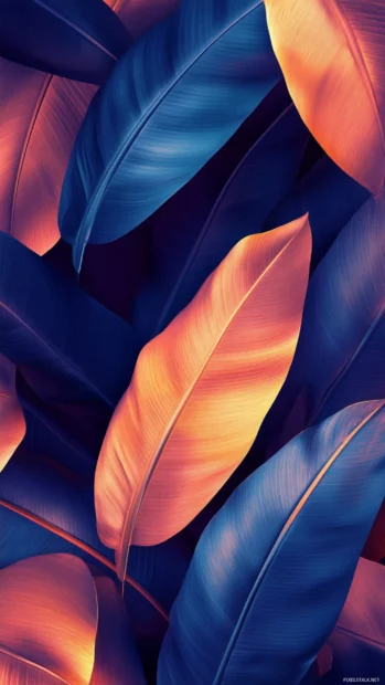 Vibrant Lock screen Wallpapers featuring tropical leaves and vivid shadows.
