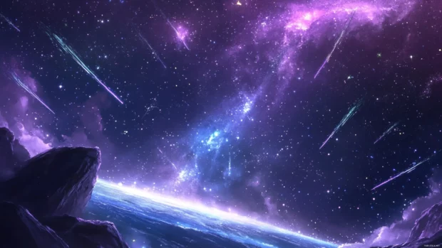 Vibrant Moving Desktop Wallpapers showing shooting stars streaking across a night sky.