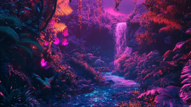 Vibrant Retro neon landscape visuals tailored to match desktop 4K images.