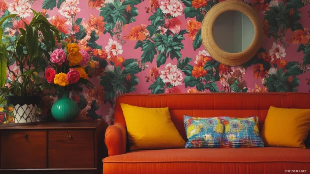 Vibrant hues and nostalgic patterns define this aesthetic vintage trippy wallpaper, a desktop masterpiece.