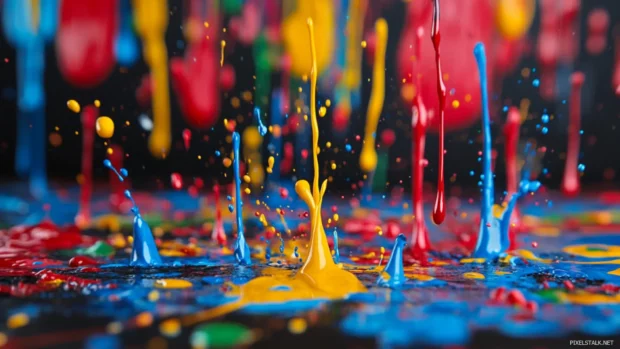 Vibrant paint splash on black background, bold PC wallpapers 1920x1080 HD art.