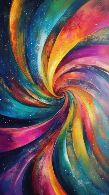 Vibrant swirl of prismatic ribbons floating in space, a modern take on trippy style.