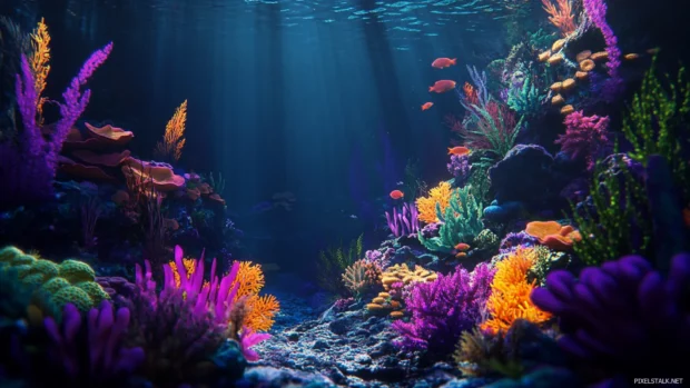 Vibrant underwater coral reef captured in HD, great for PC desktop backgrounds.
