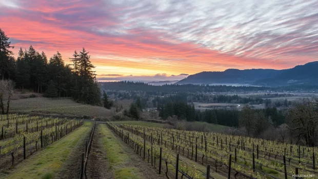 Vineyards basking in Pretty Sunset colors.