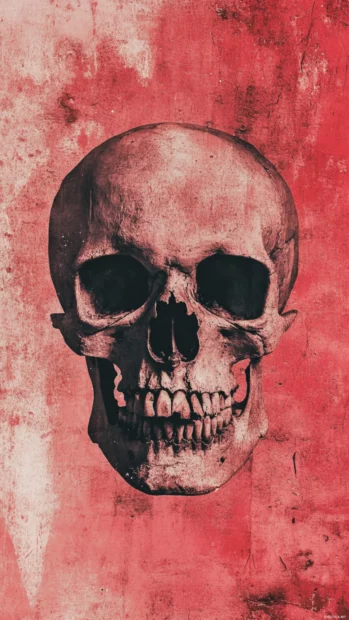 Vintage skull iPhone wallpapers painted in faded red and soft decay.