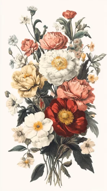 Vintage style illustration of a bouquet with muted colors.