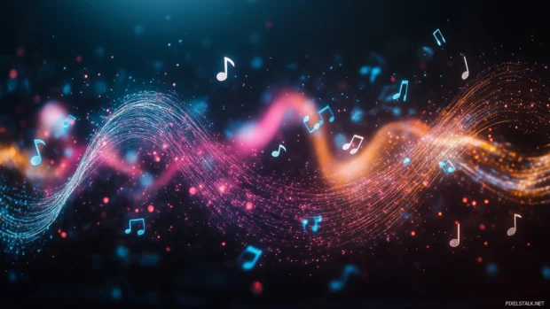Vivid musical notes blend hues, bold strokes, artistic music representation (2).