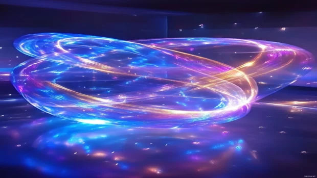 Vortex portal made of light ribbons and dynamic energy rings, among the best cool trippy visuals.
