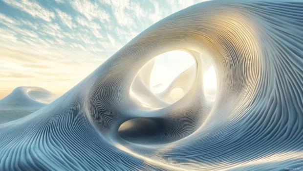 Vortexes of light spiraling across futuristic landscapes.