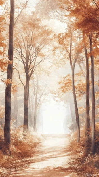 Wandering trails in golden forests portrayed by Aesthetic Watercolor Wallpapers feel, Clean and Elegant style.