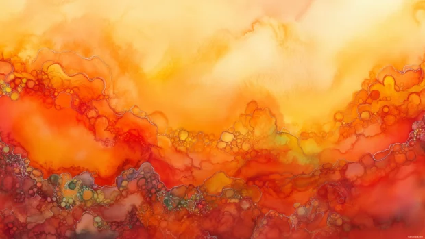 Warm orange watercolor background with vibrant hues.