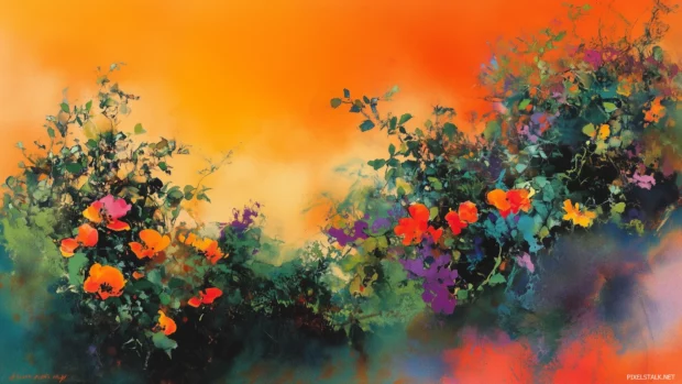 Warm orange watercolor background with vibrant, rich hues.
