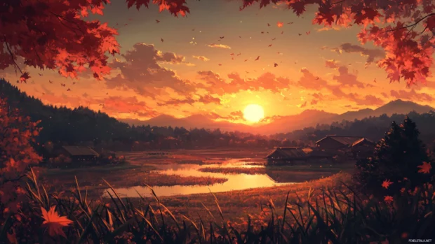 Warm toned sunset over a fall countryside, used in high resolution autumn desktop wallpapers.