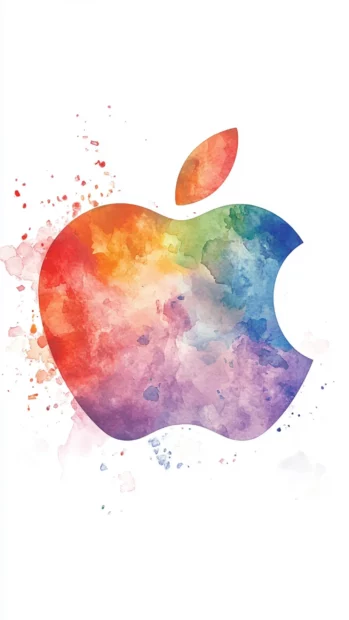 Watercolor Apple logo blending into background.