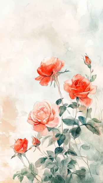 Watercolor Roses Blooming Softly Against A Light Pastel Background.