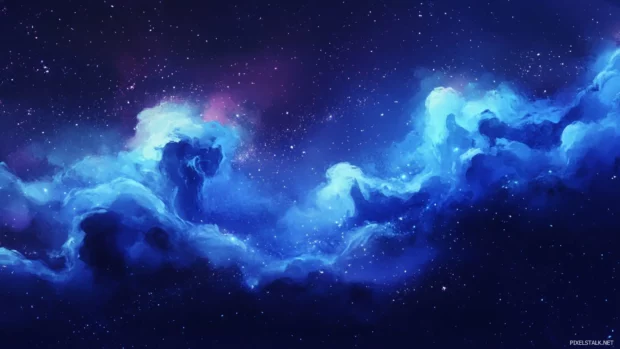 Watercolor cloud wisps dancing across a midnight blue sky.