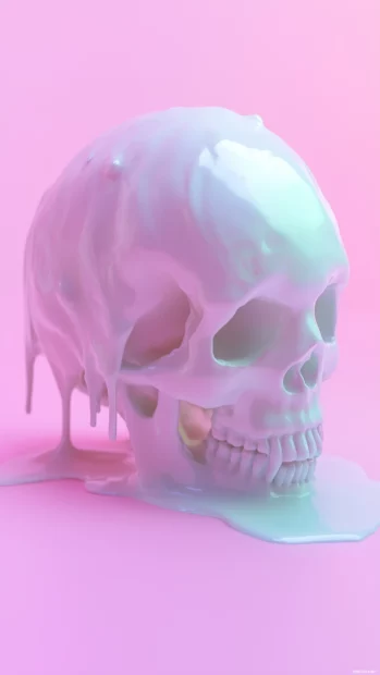 Watercolor skull, soft pastel colors, dripping paint, blended background, dreamlike vibe.