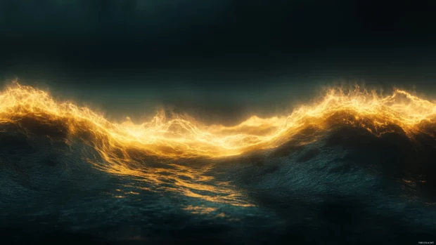 Waves of light forming abstract neon ocean.