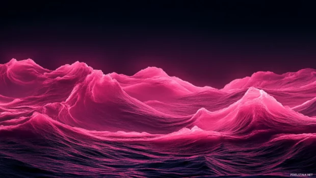 Waves of pink neon folding into dark horizon.