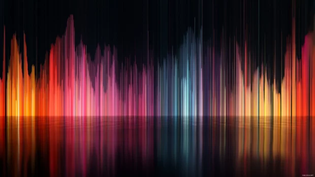 Waves of sound visualized as pulsing colorful bars.
