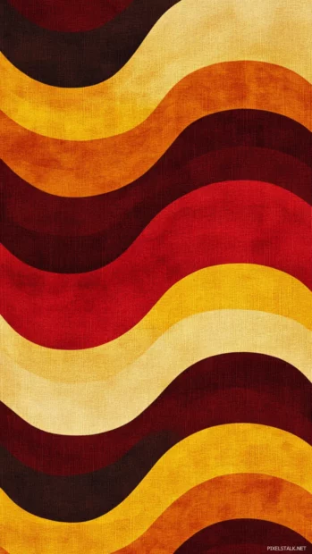 Wavy 70s abstract pattern in warm red and mustard.