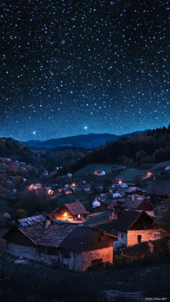Whispers of blue stars over a sleeping village.