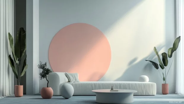 White circle in soft pastel colors, minimalist wallpaper design.