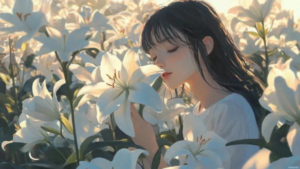 White lilies in soft shadow.