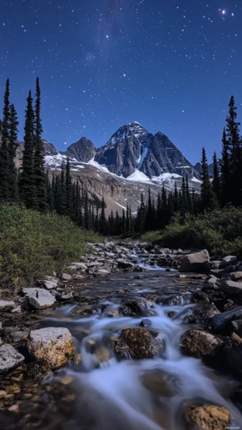 Wild shores framed by wandering starry streams.