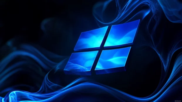 Windows 11 glowing swirl lock screen wallpaper in 4K, crafted for a sleek and modern desktop look.