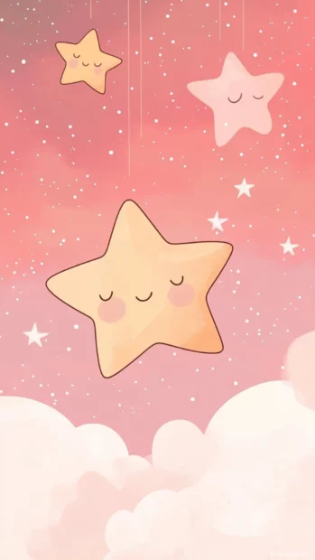 Winking stars peeking from candy floss skies, brightening up magical cute stars illustration.