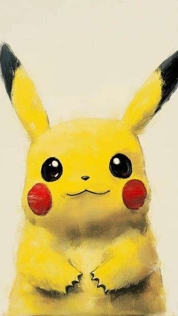 With cheeks glowing faintly, Pikachu looks directly forward on a clean off white canvas.