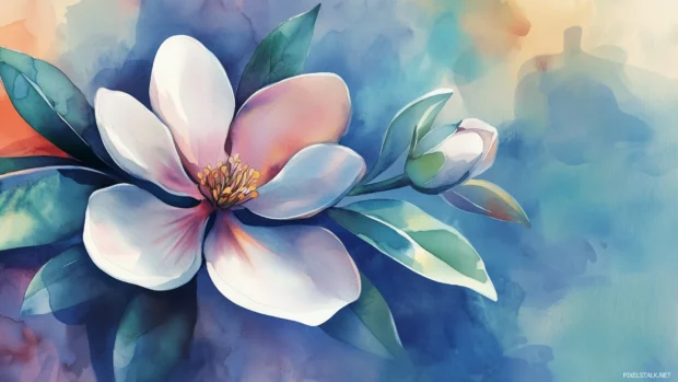 With delicate, detailed hues, an intricate flower watercolor background.