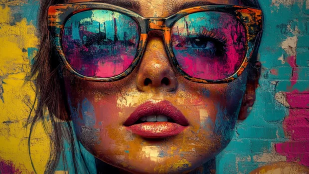 Womans portrait stylized in 70s pop graffiti tones.